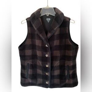 Vermont Country Store Women Sz.XL Black Grey Gingham Pockets Thick Sherpa Vest